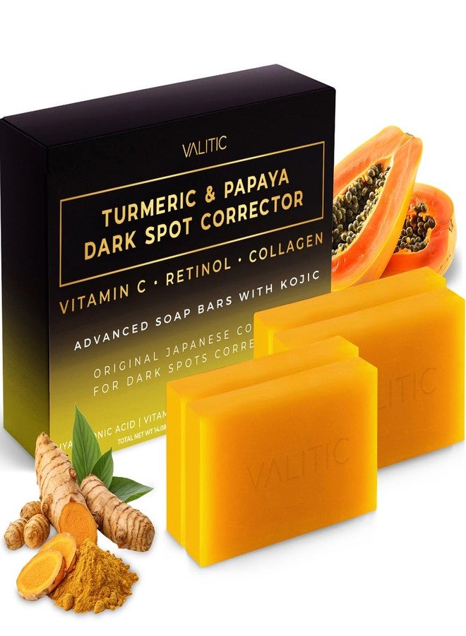 VALITIC Papaya and Turmeric Kojic Acid Soap Bar - Dark Spot Corrector Skin Care Cleansing Bar - Infused with Vitamin C, Hyaluronic Acid, Collagen, Retinol, Olive Oil - 4 Pack - Image 1